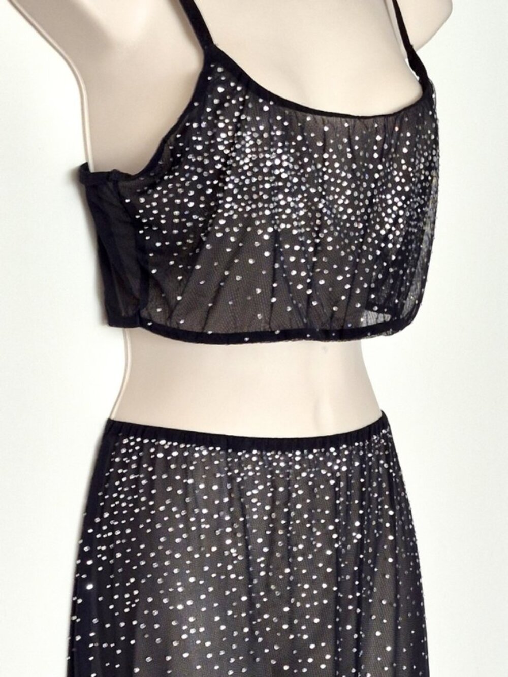 Victoria's Secret Sparkle Crystal Sheer Bralette & Maxi Skirt Set Black Size L